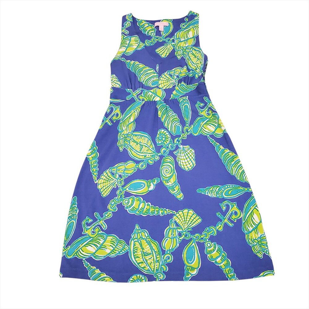 Lilly Pulitzer Womens Patty Dress XS Starry Blue Fallin In Love Seashells 98125